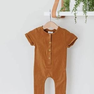 Orcas Lucille Short Sleeve Henley Romper Butterscotch 3-6 Months